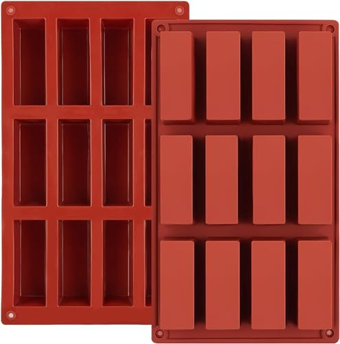 Leslady Schokoladenform Silikon Tief, 2 Stück Müsliriegel Backform mit 12 Mulden, Antihaft, BPA-frei, multifunktional für Kekse, Backform für Schokolade Praline Brownie Cornbrot Käsekuchen