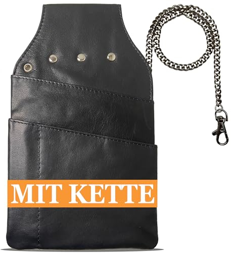 LEDEREX®Kellnertasche für Kellner Geldbörse Echt Leder mit RFID Schutz Kellnerholster für Gastronomie Zubehör Bedienungsgeldbeutel Holster Tasche für Kellner, Kellner gürteltasche mit Kette Shwarz