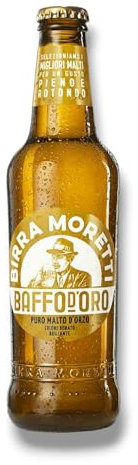 Birra Moretti Baffo d´Oro 6 x 0,33l- Malzlagerbier aus Italien mit 4,8% Vol.- Inkl. Haus der Biere Berlin Bierdeckel