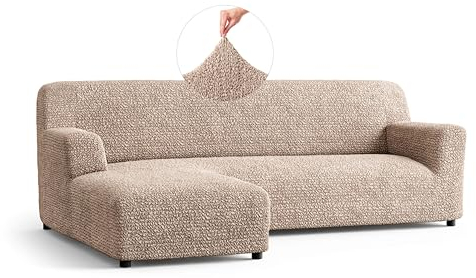 PAULATO - Bezug für Sofas mit linker Halbinsel, Sofabezug Ecksofa L Form Stretch Mikrofaser, kratzfestes und maschinenwaschbares Gewebe, WavyTech-Technologie, Made in Italy - Taupe