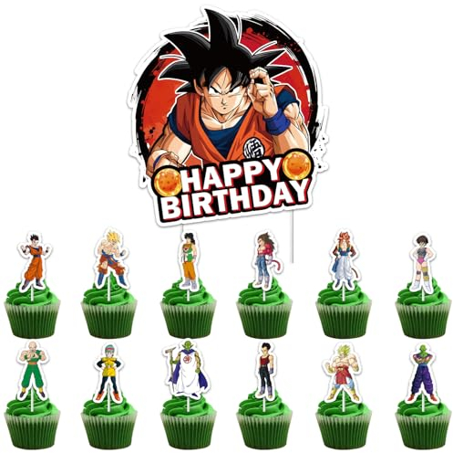 49 Stück Goku Cupcake Toppers, Cartoon Geburtstag Tortendeko, Cake Topper Partydekorationen für Kinder