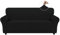 Easy-Going Stretch Sofa Überzug 3 Sitzer, Rutschfester Sofabezug für Hund Katze, Waschbarer Fleece Couch Überzug Bezug, Weicher Küchensofa Couch Cover, 1 Stück Sofaschoner mit Armlehnen, Schwarz