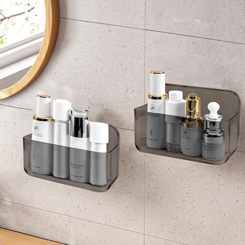CGBE Lot de 2 Étagères de Douche sans Perçage, Paniers Muraux Autocollants en Plastique, Organisateur de Salle de Bain pour Shampooing, Gel Douche et Ustensiles de Cuisine