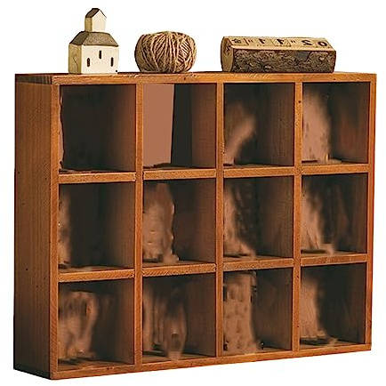 Fdit Figuren-Display-Regale, Vintage-Holzkiste mit Massivholz für das Heimbüro (12 Fächer)