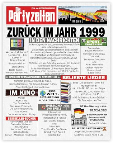 Stuff4 26. Vintage Bilder Poster Ungerahmt - Zurück im Jahr 1999 Zeitung - Wandbilder Wohnzimmer Schlafzimmer Vintage 26 Jahrgang Geboren, 20cm x 25cm Wand Deko Bild Kunstdrucke Wandposter Posters