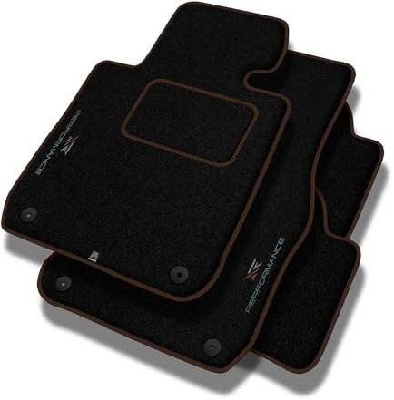 MatsMore Autoteppiche Automatten Velours Fussmatten passt für Ford Mustang VI 2014-2018 - Standard, Perforiert, Bräunlich grau -Präzise CNC-Stickerei, Design-Lochpaspel, Auto Fußmatten - Perfekt für A