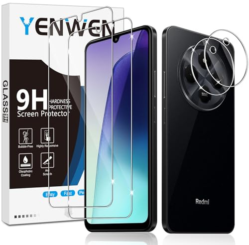 Yenwen Schutzfolie für Xiaomi Redmi 14C / Xiaomi Poco C75 für Panzerglas, 2 Stück Panzer Schutz Glas mit 2 Stück Kameraschutz für Mi Redmi 14 C/Poco C75, 9H Härte Schutzglas Glas Folie Displayschutz