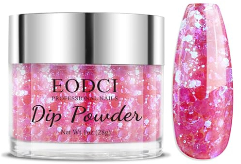 EODCI Hot Pink Sequins Dipping Powder, 1 Oz/28g Dip Pulver Nagel Dipping Puder French Nagelkunst Starter Maniküre für Salon DIY & Hause Nagelpuder Spiegelpulver