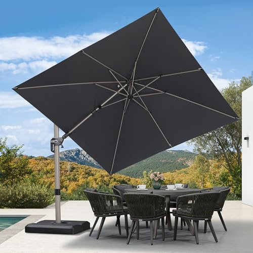 PURPLE LEAF Sonnenschirm Twist 300 x 300 cm Quadratisch Ampelschirm mit Kurbel Kippbar Pendelschirm 360° Drehbar Aluminium Gartenschirm Groß UV 50+ Kurbelschirm Wasserabweisend für Terrasse, Grau