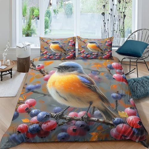 MBAHEUURR Robin Bird Bettbezug Bettwäsche-Sets Kinderbettwäsche Reißverschluss Mit Kissenbezug Betten Set Für Jungen Und Mädchen, Kinder King（220x240cm）