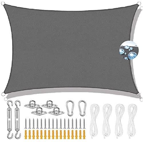 Tenda parasole quadrata di alta qualità, 2 x 5,5 m, resistente ai raggi UV, in poliestere, ideale per cortile, piscina, prato, attività all'aperto, include corda per una facile installazione