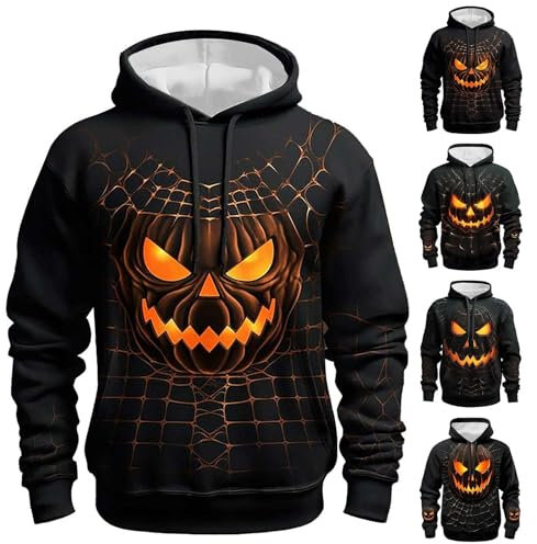 Generisch Halloween Kapuzenpullover für Herren Hoodie Herren Sweatshirt Mit Taschen Hoodie Herren Mit Print Universelles Thermo-Sweatshirt Für Herren Atmungsaktives Kapuzenshirt