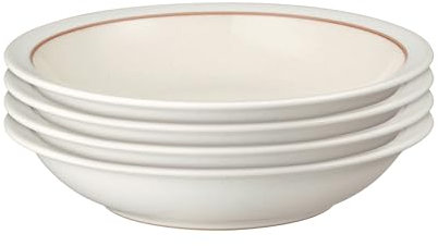 Denby - Heritage Atrium Set of 4 Shallow Rimmed Bowls - 580ml Capacity - Dishwasher & Microwave Safe Crockery - Subtle Green & Grey Pattern - Ceramic Stoneware - Chip & Crack Resistant - L21xW21xH4.5