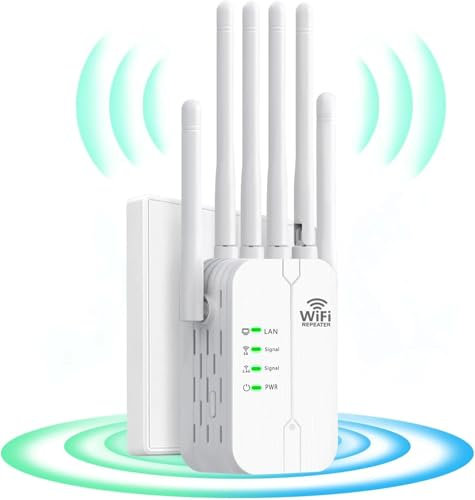 RipetitoreWiFi, AmplificatoreWiFi, extenderWiFi 6 antenne Amplificatore, 2 porte LAN WiFi, 1200 metri quadrati di area di copertura, potente ripetitore WiFi per la casa e l'ufficio e la casa