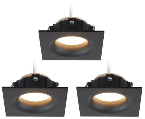 HCFEI LED Einbaustrahler Set eckig - schwarz 5 Watt dimmbar 230V flach blendfrei – Einbauleuchte Ø 68mm Bohrloch – Einbau-Spot Decken-Strahler Deckeneinbaustrahler (3er set - Warmweiß)