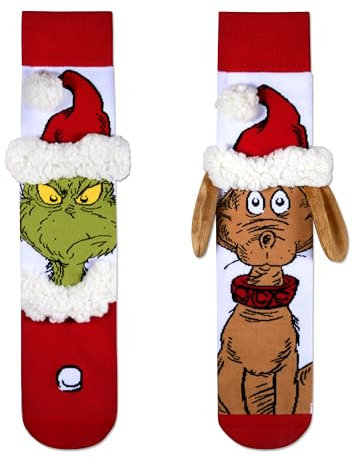 Hallmark The Grinch Socken, Grün, Rot, Braun, Weiß, Einheitsgröße (2er Pack)