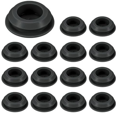 M METERXITY 15-Packs Silicone Hole Plugs, Snap in Locking Hole Plugs for 15.5-17mm Hole, Round Hole Rubber Plug Kitchen Bulkheads Waterproof Sealing Plugs [Black]
