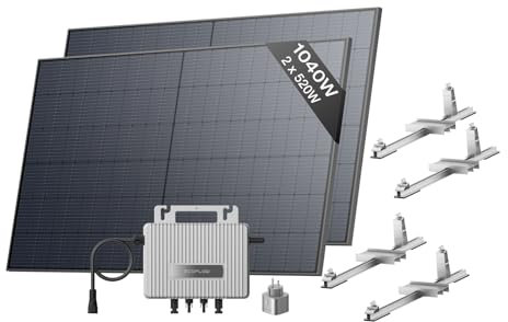 Kit solaire EcoFlow STREAM, Micro-onduleur 800 W solaire intelligent relié au réseau, panneaux solaires PV de 520 W*2 avec support de toit plat, contrôle via WiFi et APP, pour toit plat et jardin
