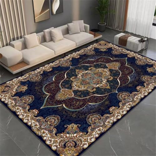 RUGMRZ Garten Teppich 170X240Cm Arbeitszimmer 6 Kinder Wohnzimmer Deko Modern Licht Luxus Gold Diamant Samt Abstrakt Blau