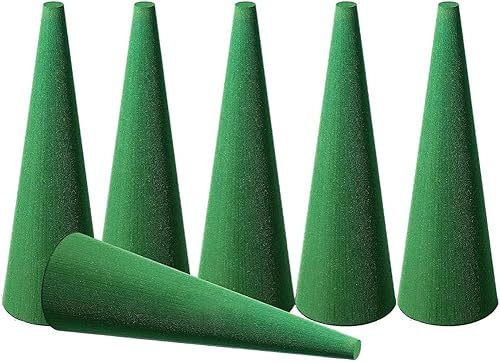 Styropor Kegel Ø 8 cm Höhe 24 cm 6 Stück,Steckschwamm für Blumen,Steckmasse zum Basteln | Steckmoos | für Kunstblumen und Frischblumen (Grün)