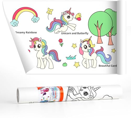 Rouleau de papier à colorier pour enfants, rouleau de papier à dessin pour tout-petits, peinture murale autocollante pour cadeau, 300 x 30 cm, licorne