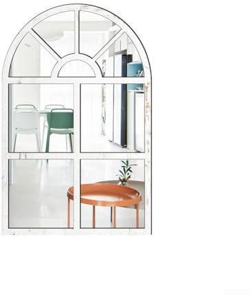 Artístico Semicircular Ventana Espejo Pegatina con Marco de Madera y Acrílico (Blanco)