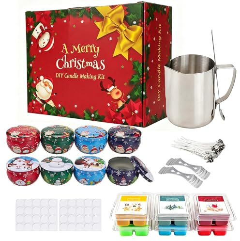 Set zur Herstellung von duftenden Weihnachtskerzen, DIY Candle Making Kit | Komplettes Set zur Kerzenherstellung mit Schmelzgerät, 6 Düften mit Weihnachtsmotiven und 8 Kerzengläsern