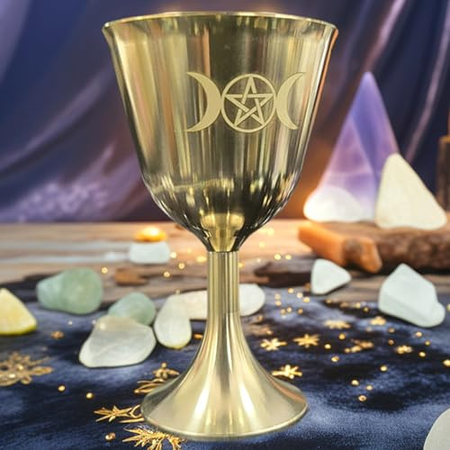 Chalice Cup, Triple Moon Pentagram Copper Chalice Goblet Metal Wine Cups for Ceremonial Use, Wine, Altar, and Religious Décor Goblet, Cup, Glasses, of Fire