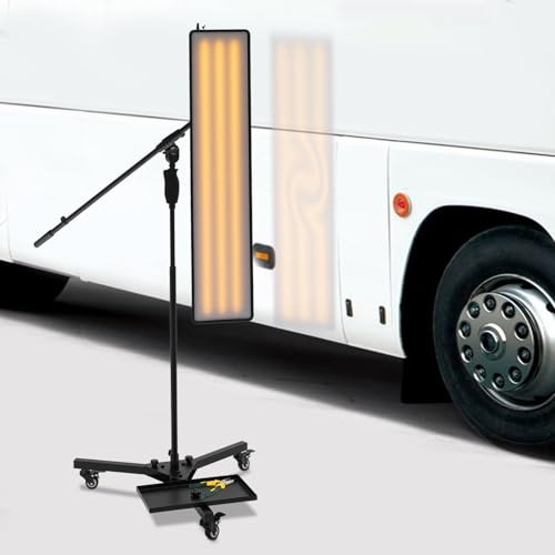 ROMYIX PDR Lampe 360° LED-Panel (19.5 * 92cm) & Helligkeit verstellbar,Weiß/Gelbe PDR Licht,Auto Dellen Reparatur Werkzeug Dellen Lampe mit 3 Bremsrollen,110-163cm Höhenverstellbar