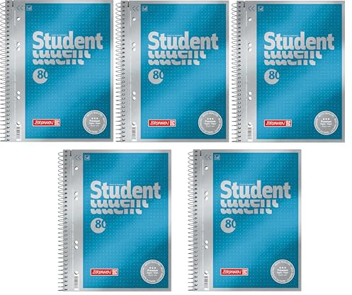 BRUNNEN Collegeblock Premium Student | A5, punktiert, 80 Blatt, blau (5er Pack)