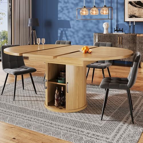 Easexcy Mesa de Comedor Extensible, Mesa de Comedor Redonda, Extensible a Ovalada, 118-158 cm, Capacidad para hasta 6 Personas (Color Nogal)