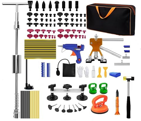 Hanured Tirabolli Carrozzeria Kit 120 Pezzi,Kit Levabolli Carrozzeria Auto con Ventosa, Estrattore, Martello e Accessori Completi,per Auto Rimozione Ammaccature su Veicoli/Portiere