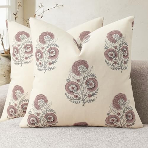 YCOLL Vintage Blumendruck Kissenbezug 40x40 2er Set Blumen Kissenbezüge, Sofakissen, Modernes Design Dekokissen für Sofa, Couch, Stuhl, Bett, Wohnzimmer Heimdekoration, Verwelktes Rosa