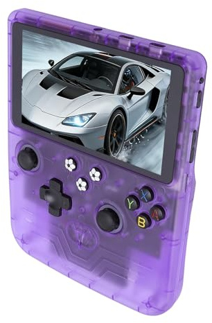 Omquot Console di gioco retrò portatile con display HD per titoli 3D, doppio joystick per esperienza Plug and Play, regalo ideale per giocatori retrò (viola traslucido)