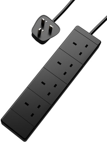 rhinocables UK Mains Extension Lead (5m, Black) | 13A 4 Socket Power Cable for Everyday Use, Safe BS1363/A Standard, Durable 230V Cable for Home & Work, Black