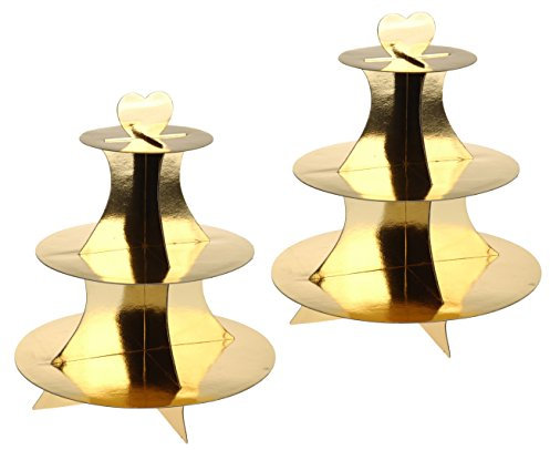 Unbekannt 2 Pezzi Cup Cake/Muffin, con 3 Ripiani, Alzata 3 Piani in Cartone in Oro e Argento 2X Oro