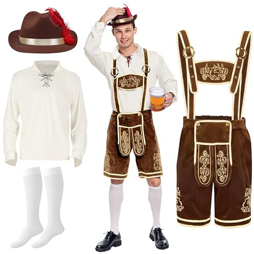 Spooktacular Creations Disfraz de Fiesta de Cervez Conjunto de de Oktoberfest bávaro Alemán disfraces para hombres Halloween (Marrón)