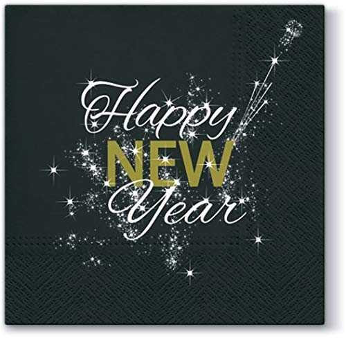 20 Servietten Happy New Year Silvester Neujahr als Tischdeko für den Jahreswechsel. Servietten schwarz gold ideal zum feiern 33x33cm