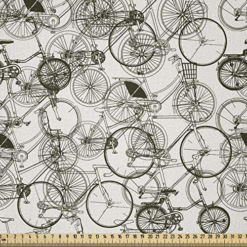 ABAKUHAUS Skizzenhaft Stoff als Meterware, Vintage Retro-Fahrrad, Microfaser Stoff für Dekoratives Basteln, 1M (230x100cm), Weiß und Schwarz
