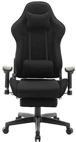 Lestarain Racing Gamingstuhl Bürostuhl Schreibtischstuhl ergonomischer Computerstuhl mit einstellbaren Armlehnen,Stoffbezug höhenverstellbar mit Ledenkissen Kopfstütze Fußstütze Schwarz