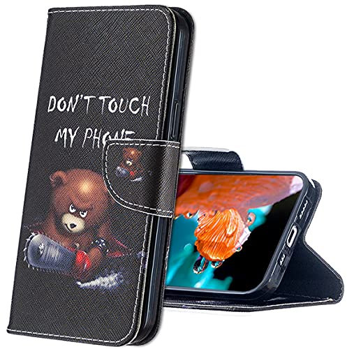 MRSTER Coque Huawei Y6 2019 Housse, Bookstyle Étui Motif Coloré Imprimé Housse PU Etui en Cuir Portefeuille de Protection Etui à Rabat pour Huawei Y6 2019. BF Bear