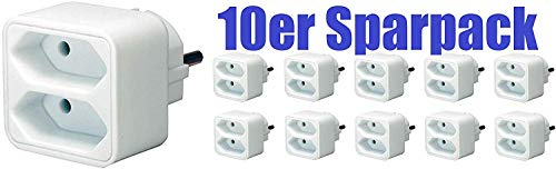 Brennenstuhl Mehrfachsteckdose, Steckdosenadapter 2-fach Eurosteckdose mit Kindersicherung (10 Stück, 2-Fach)