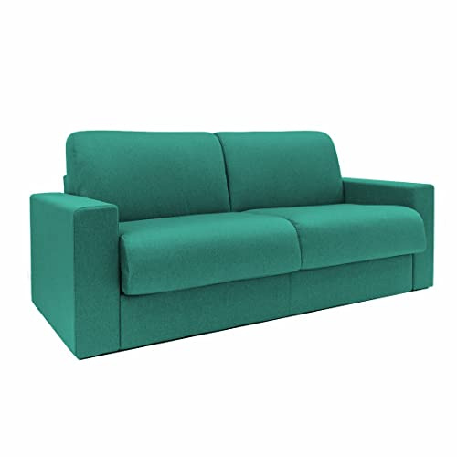 Totò Piccinni Divano Letto Ribaltone Matrimoniale Imbottito con Braccioli, Materasso 14cm, L194cm x P93cm x H67cm (Tessuto Turchese)