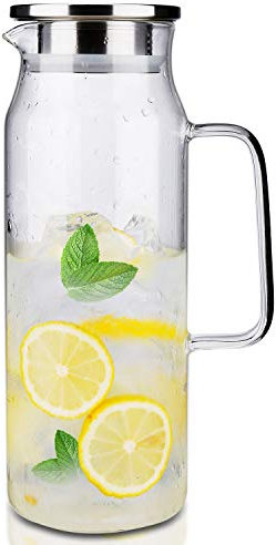 BOTTLE BOTTLE Jarra de vidrio con tapa y asa, jarra de agua de 1500 ml para té helado y jugo casero, resistente al calor, jarra de vidrio de borosilicato para agua caliente y fría