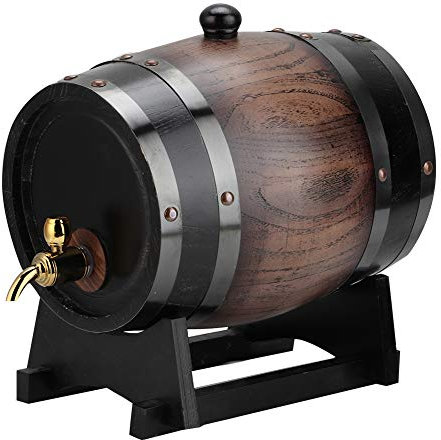 Oumefar 3L Black Oak Wood Wine Barrel with Dispenser Tap for Fine Wine,Brandy,Whisky,Tequila,Tabletop Mount