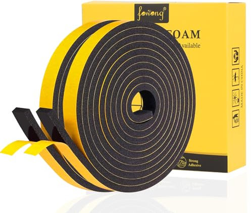 fowong Joint Isolation Fenêtre - Joint Adhésif en Mousse pour Porte Entrée - 2 rouleaux 12mm(l) x 6mm(H) x 4m(L) - Joint Anti Froid et Isolation Phonique - Résistant à l'Intempérie - Noir