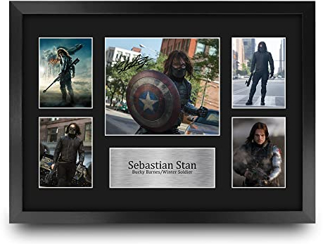 HWC Trading FR A3 Sebastian Stan Bucky Barnes Gifts gedrucktes signiertes Autogramm Bild für Film-Fans – A3 gerahmt