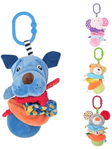 Lorelli Baby Plüschtier, Vibration, C-Ring, Faltenzonen, Greifling, Spielbogen, Farbe:blau