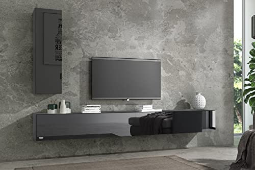 Wuun® TV-Schrank Lowboard Somero | 100cm bis 360cm | Korpus Schwarz-Matt - Front Schwarz-Hochglanz