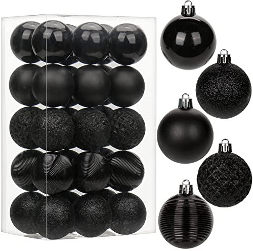 5CM Weihnachtskugeln Ornamente Glitze, 30 PCS bruchsicher Weihnachten Kugeln, Kunststoff Weihnachten Kugeln, Hängen Christbaumkugel Schwarz fur Weihnachtsbaum Neujahr Ornamente